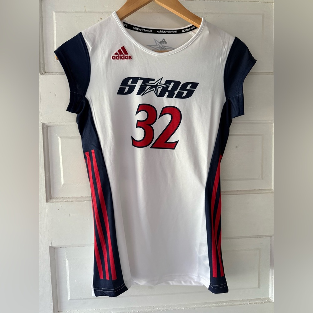 adidas Upward Stars White and Navy, Red Volleyball Jersey NWT